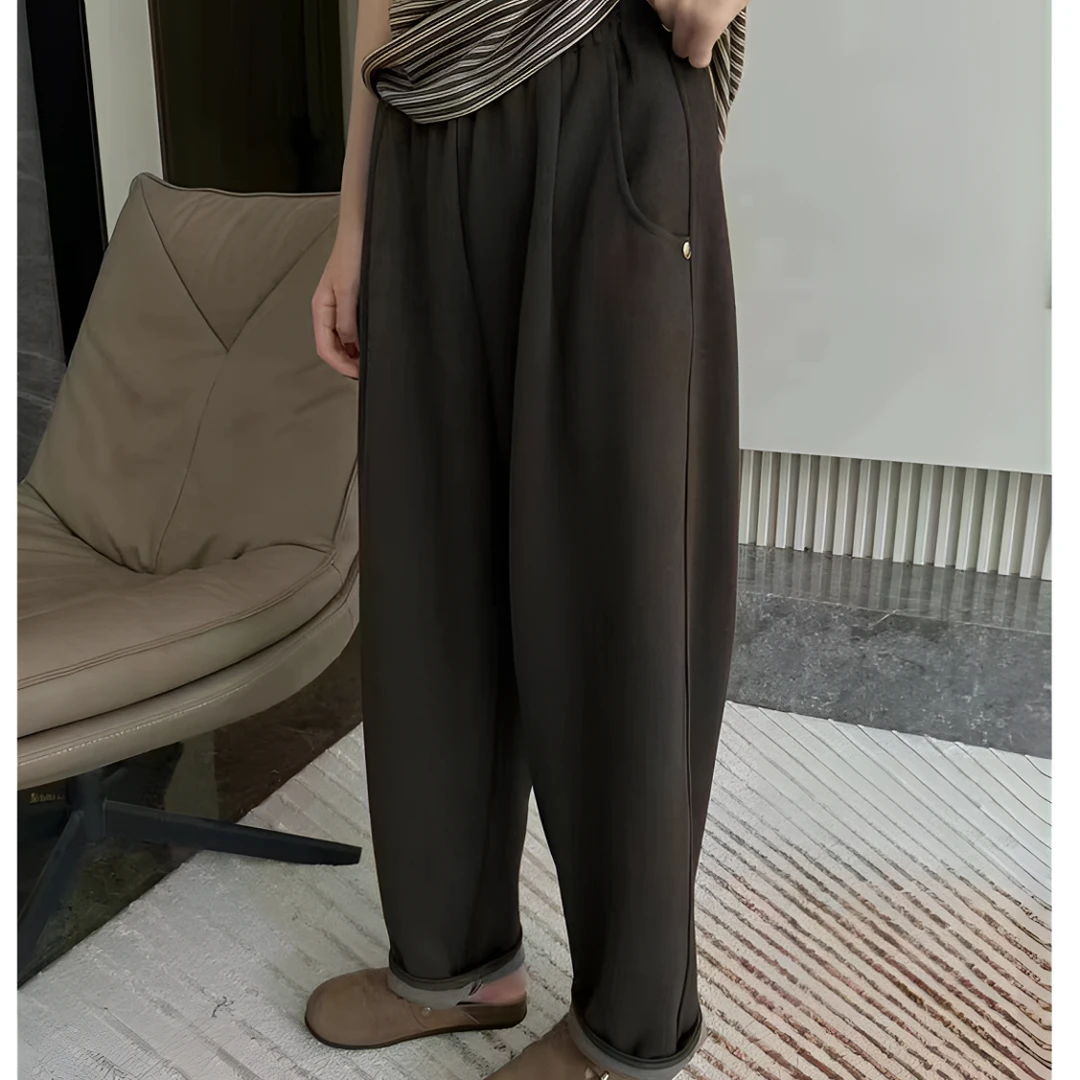 B5385新款松紧高腰宽松磨毛奶奶裤哈伦裤