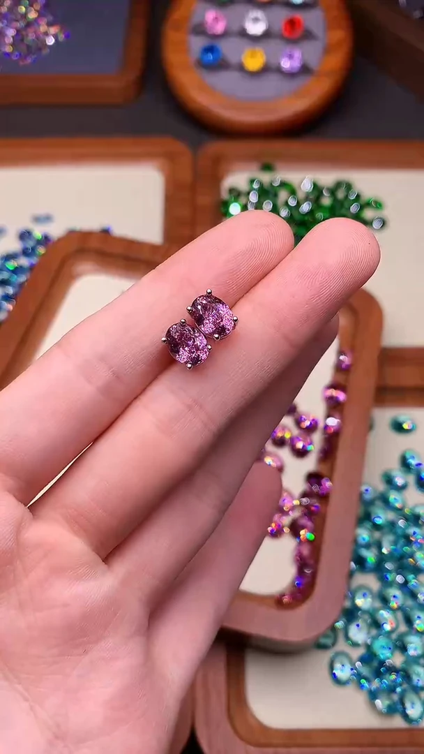 双色碧玺耳饰银S925镶嵌......