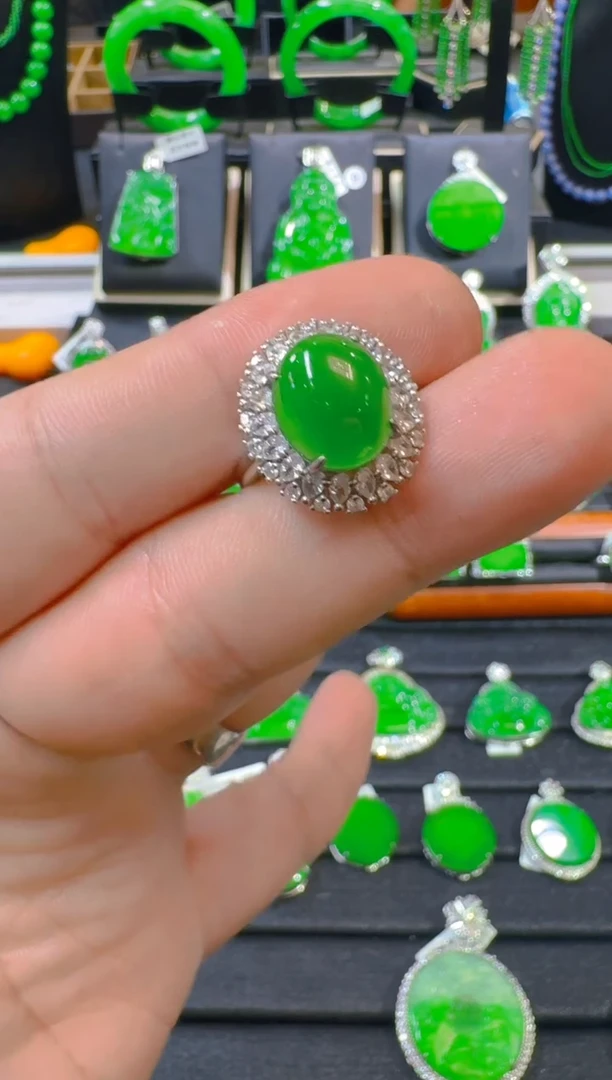 银S925镶嵌戒指翡翠天然A货翡翠