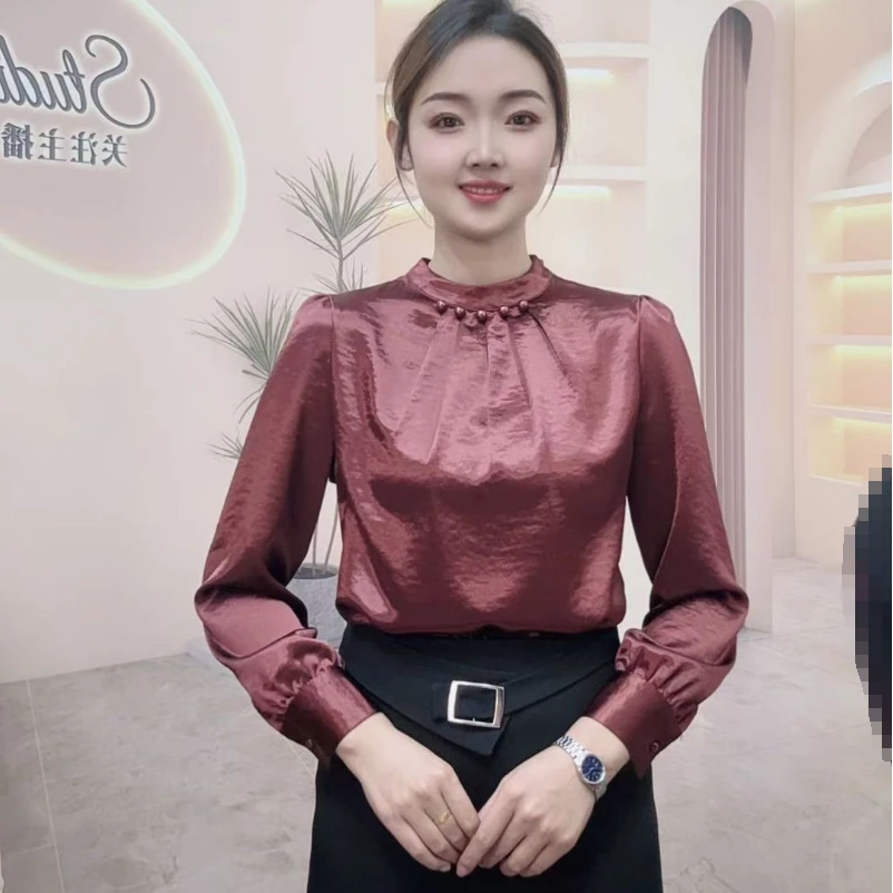 2025新春款设计感时尚手工串珠百搭气质减龄显瘦女士长袖洋气衬衫