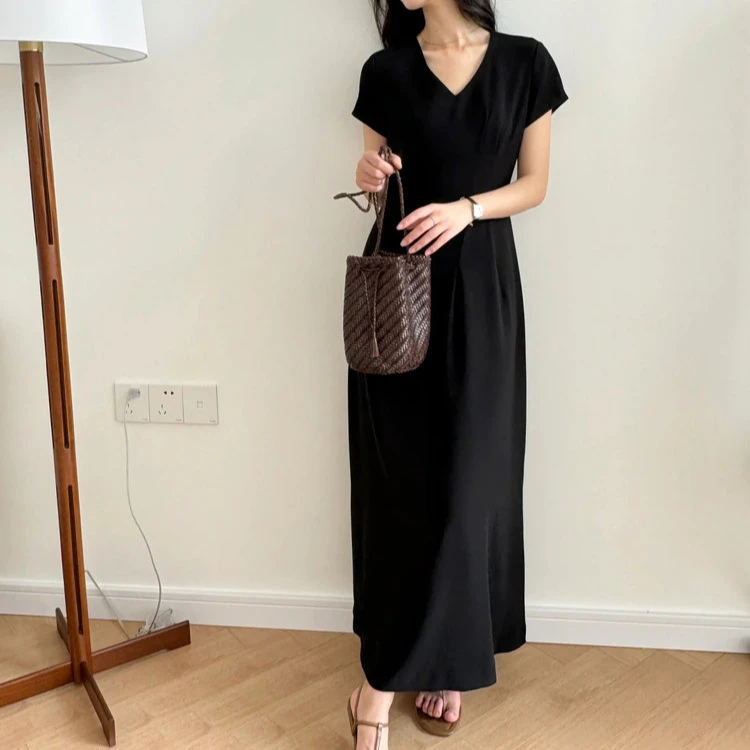 『朱小姐』绢棉单面平纹针织布长款连衣裙  F915