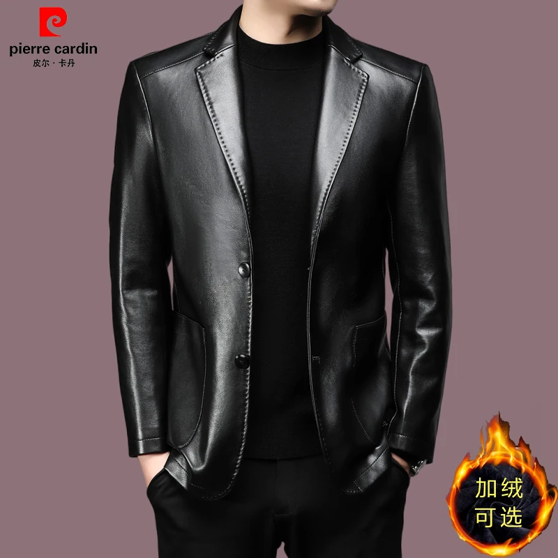 【皮尔卡丹-品牌正品】高档男士休闲皮衣时尚帅气中青年修身皮西装