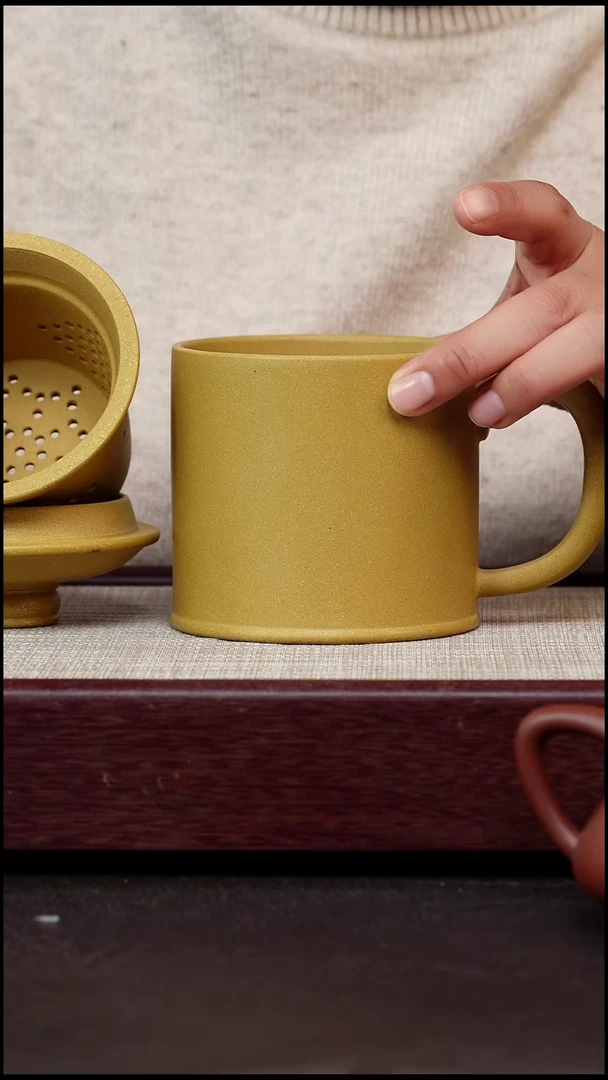 茶杯紫砂黄金段三件套