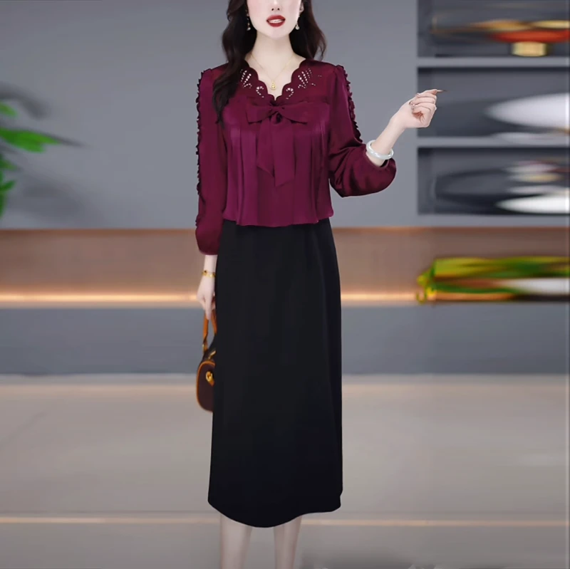 琉璃丝气质轻奢高级感女装2025春夏新款洋气百搭显瘦假两件连衣裙