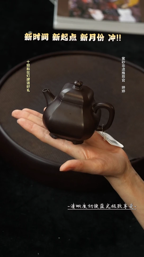 茶壶紫砂JTL16773黑墩头六方梨形200c