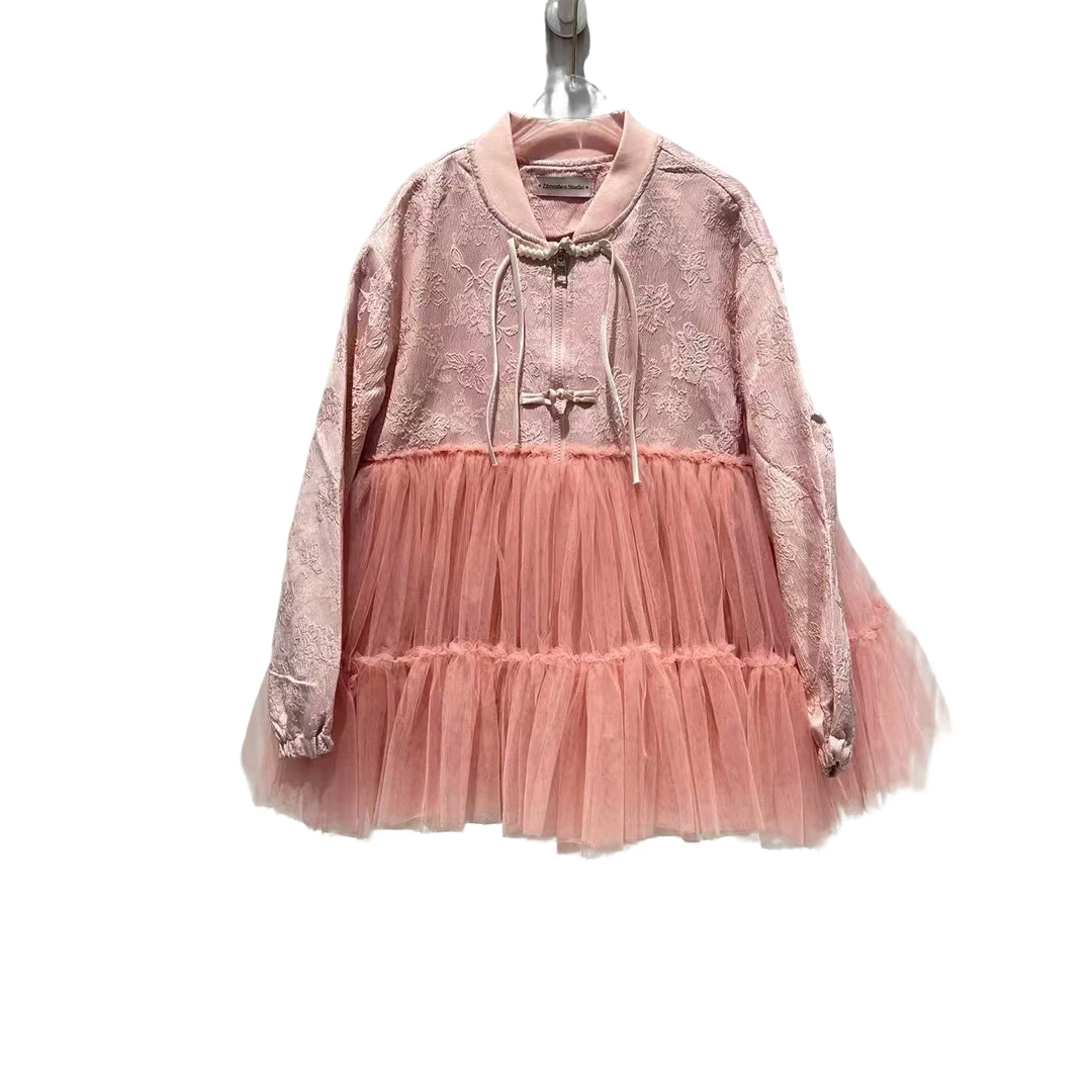 4127【珍珍优选】设计师新款拼接纱纱冬季长袖女装连衣裙