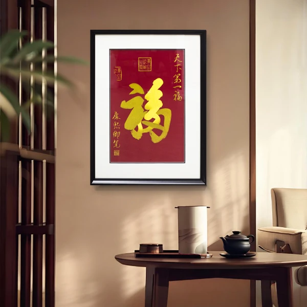 新中式刺绣天下第一福挂画装饰茶室书房办公室入户玄关画福6080