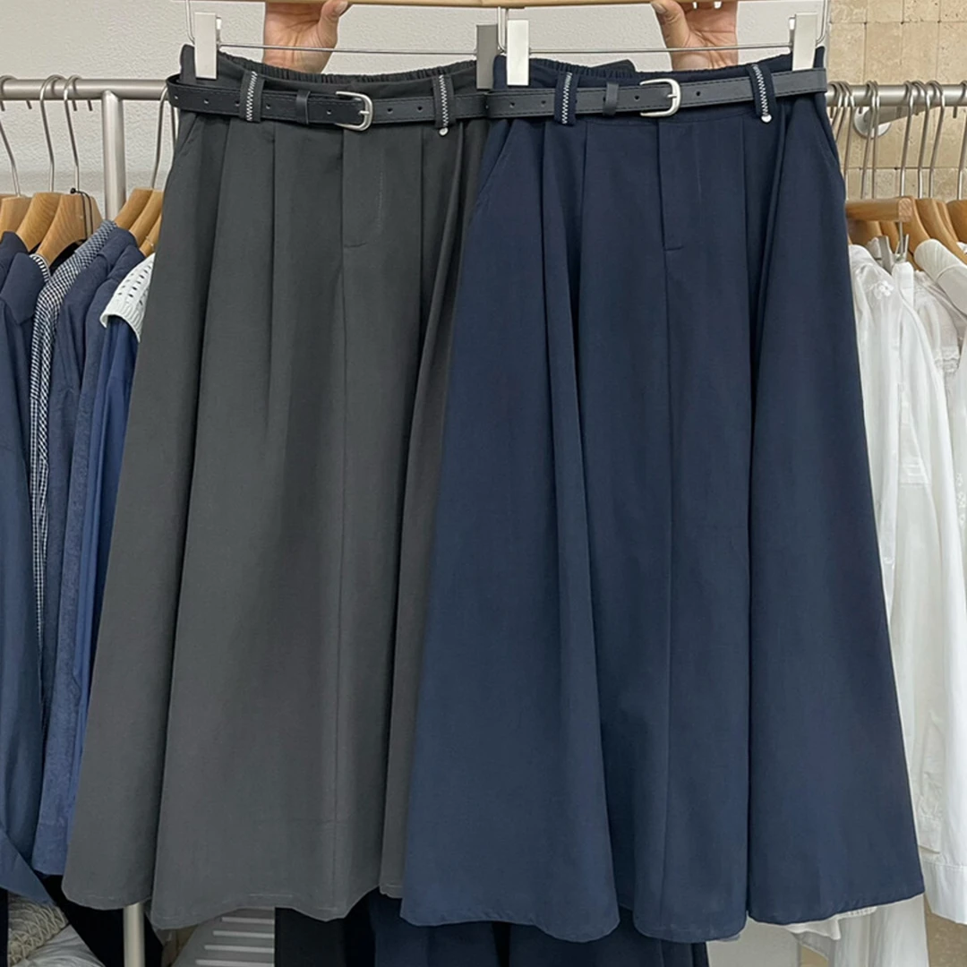 2025秋季新款半身裙女高腰a字显瘦大摆松紧腰过膝宽松中长款伞裙