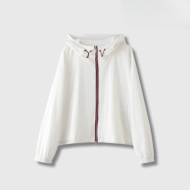 休闲风撞色拉链连帽短款冲锋衣外套