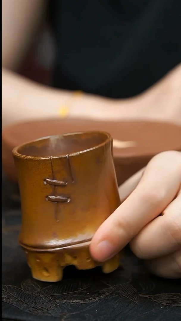 茶壶紫砂柴烧竹节锯钉杯
