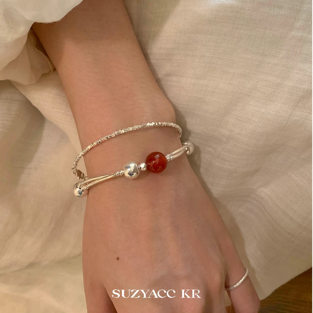 Suzyacc Kr 925银手链 【红豆】圆珠手链手工气质百搭DC0302