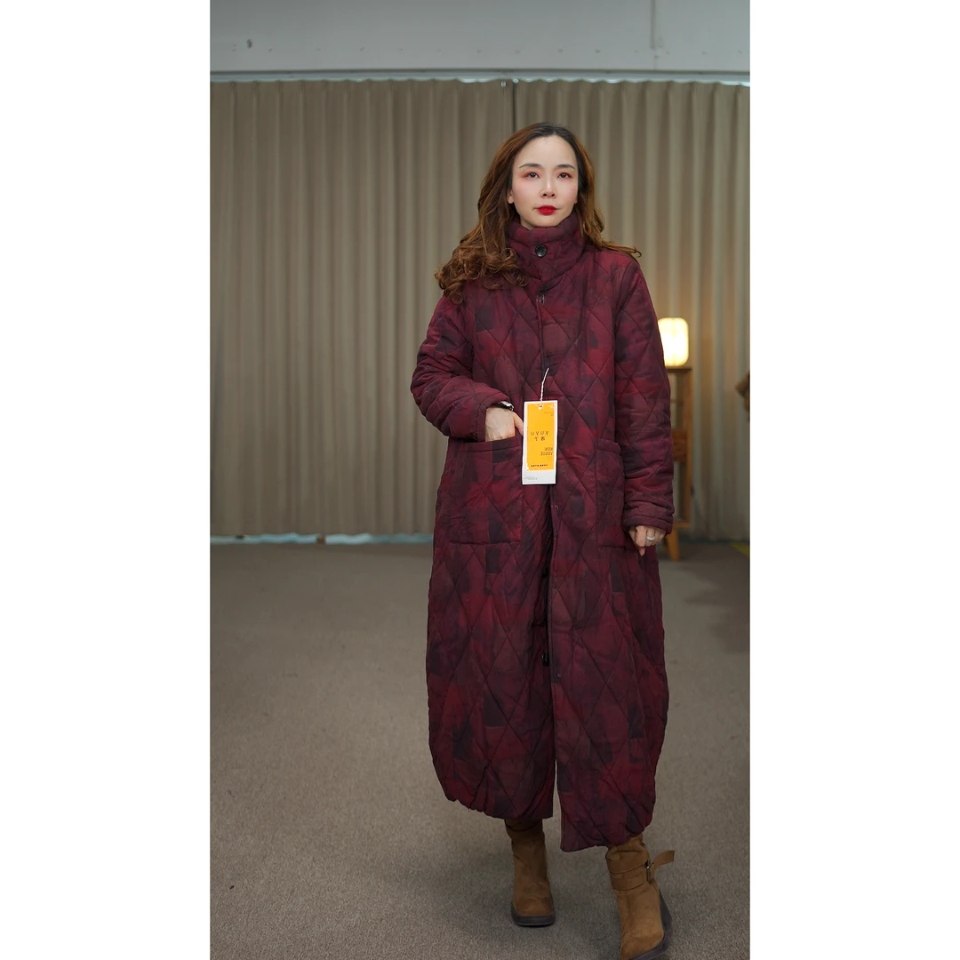 花璟与麻原创设计款立领加绒夹棉棉衣（衣长112胸围126)