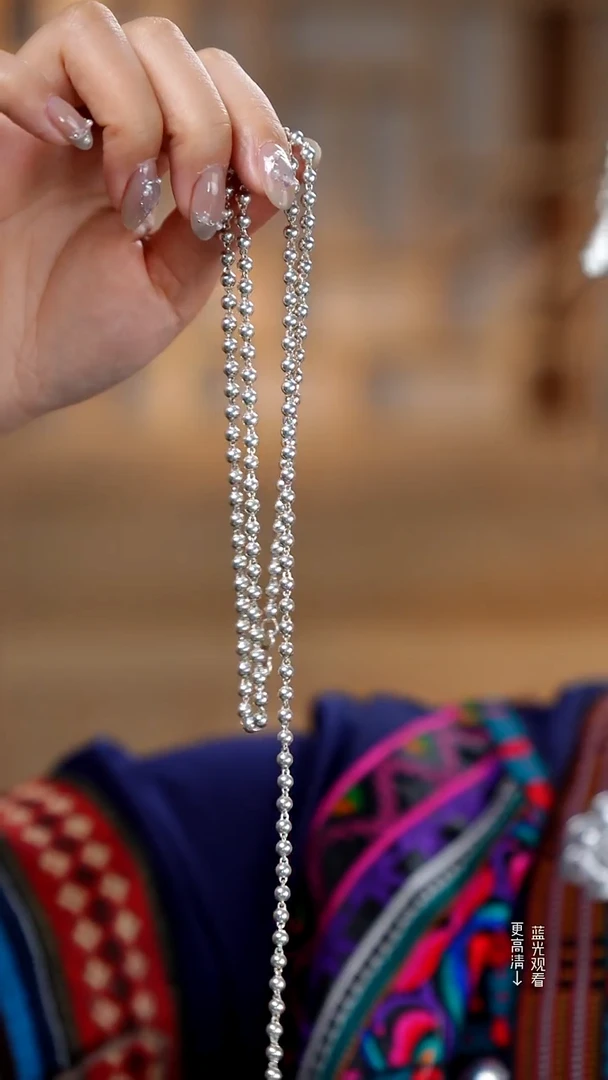 珐琅足银亮面珠珠链70厘米