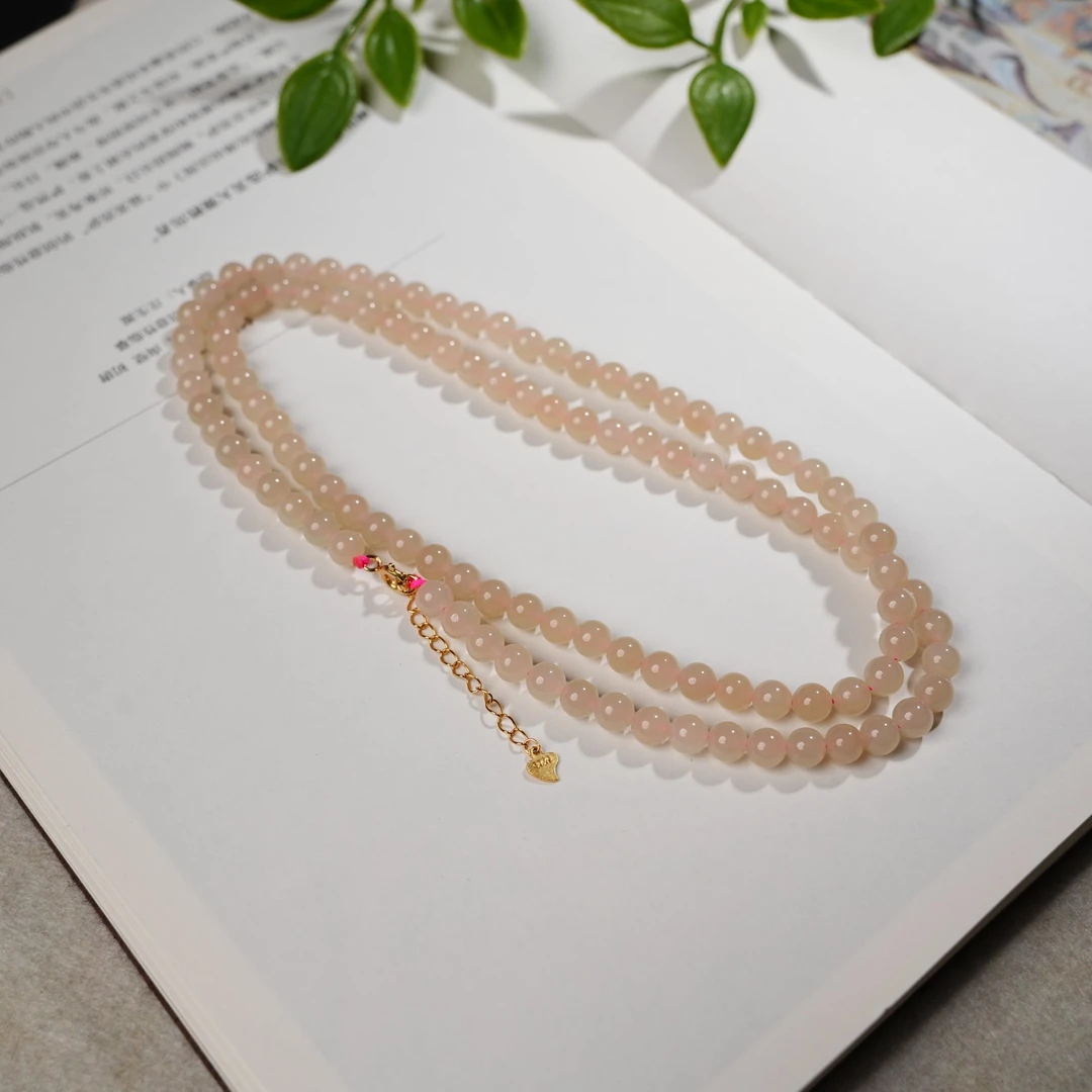 【小池专属】S925和田玉藕粉项链 6mm/65cm HJYH0018