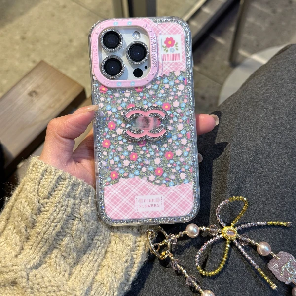 春夏小众感闪钻格纹碎花适用于苹果16promax手机壳iPhone15/14/13