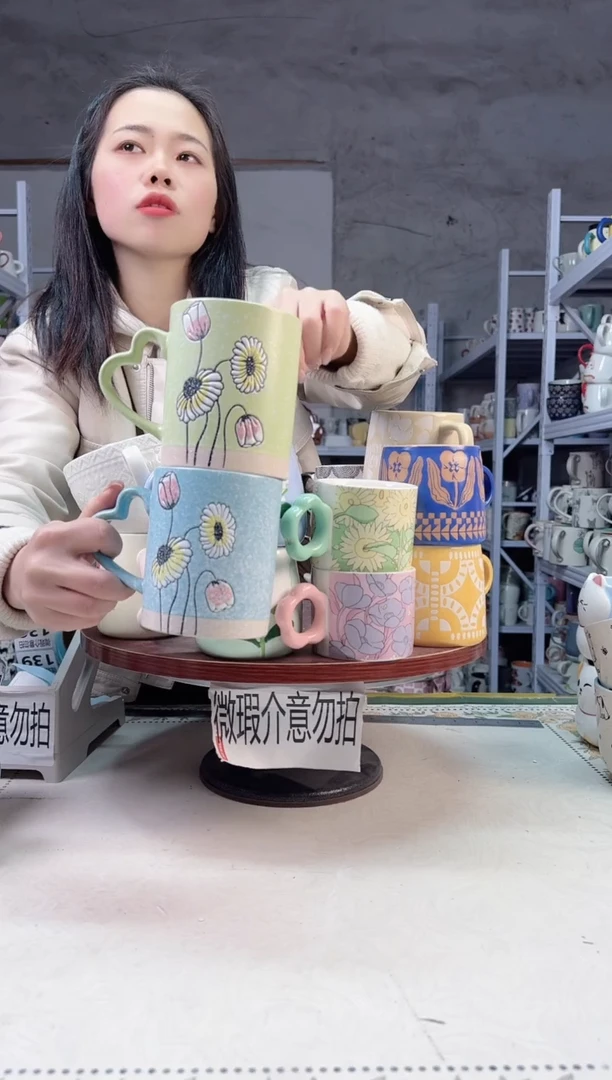 【闪购商品】陶瓷无盖款蓝花绿花450ml