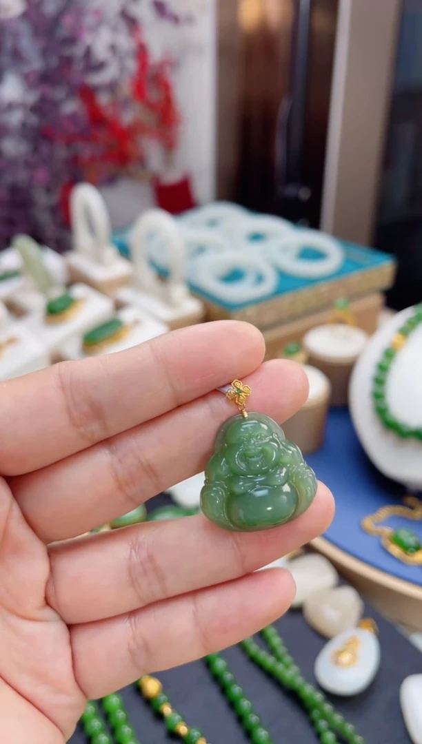 【闪购商品】和田玉吊坠18K金镶嵌小佛公