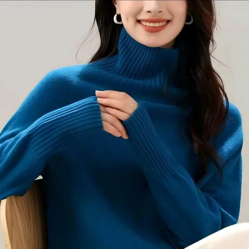 G【克莱茵蓝-半高领】蜜熊绒+绵羊毛！秋冬百搭女宽松显瘦针织上衣