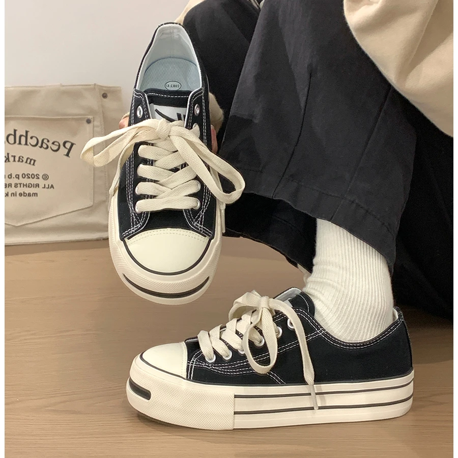回力低帮帆布鞋女款2025新款厚底增高黑色情侣鞋子年轻人软底布鞋