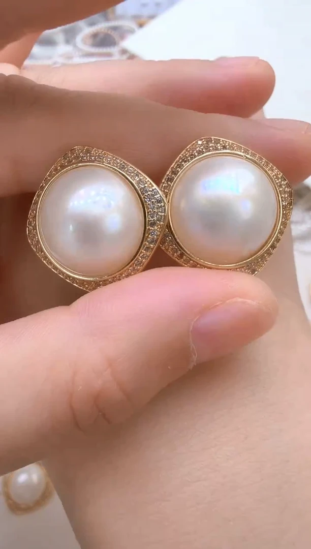 耳饰合金拼合珍珠（马贝珠）四方金色