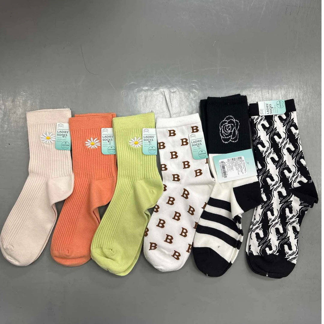 【6双装女袜】阪织屋女士棉质提花撞色袜子中筒女袜