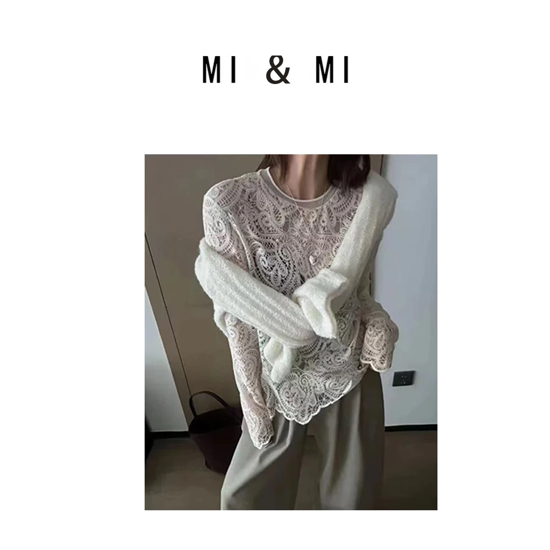 MI MI 2025年新款百搭设计师套头圆领蕾丝长袖 2502-003
