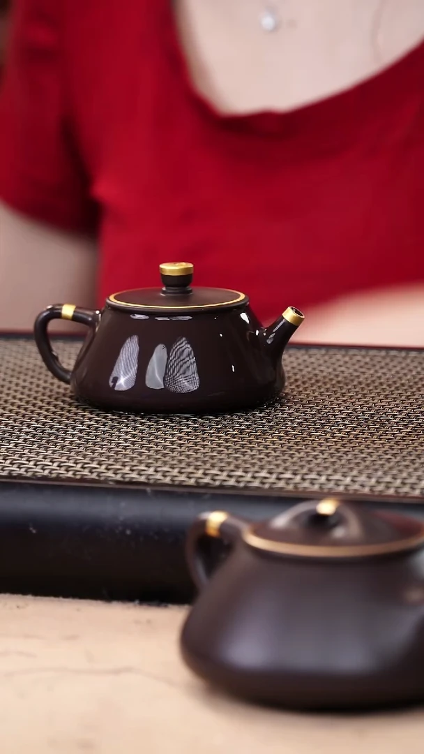 茶壶紫砂四号井茄皮紫泥描金平盖石瓢120cc