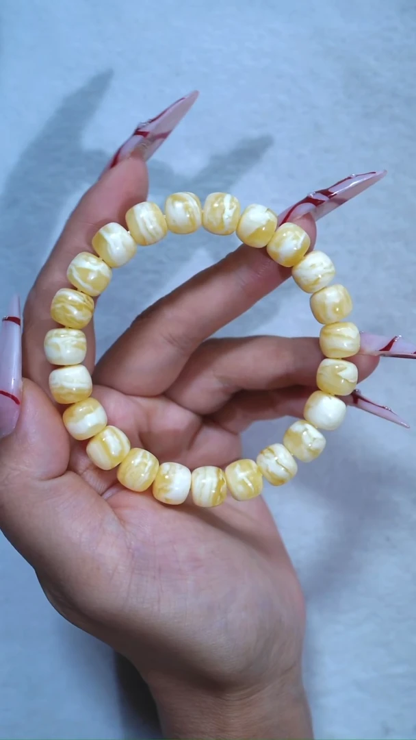 手链琥珀未镶嵌典藏级10mm金瓷白虎皮纹千层妖花