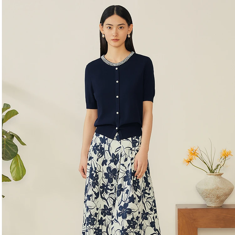 YINER音儿2025夏季法式碎闪柔软透气上衣毛针织衫8C65206446