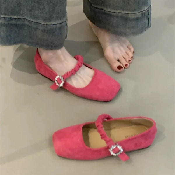 BLG-230-13平底工作单鞋春秋软底玛丽珍鞋磨砂软皮一字带方头女鞋