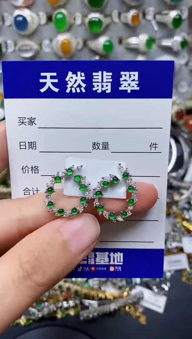 【闪购商品】翡翠耳饰银S925镶嵌0544