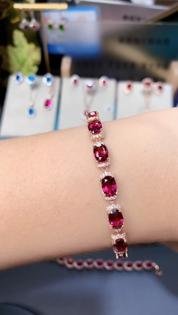 石榴石手链银S925镶嵌天然镁铝