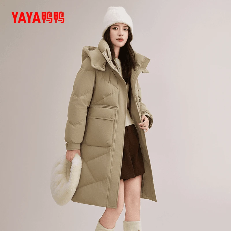 【鸭鸭】冬季连帽长款羽绒服女士时尚加厚保暖外套-4556A