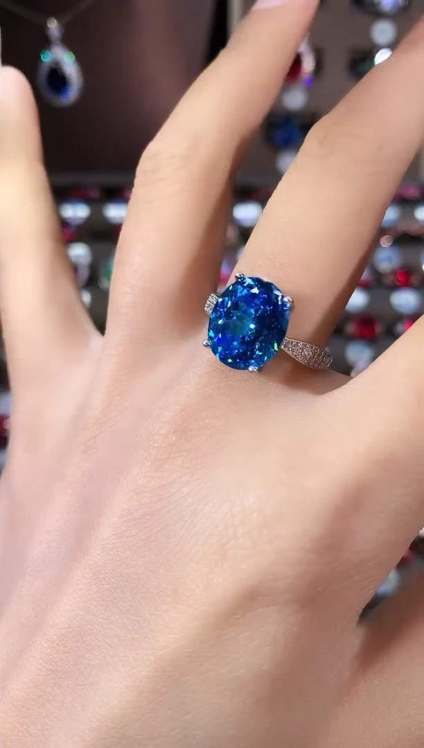 无925银海蓝色鸟巢切戒指