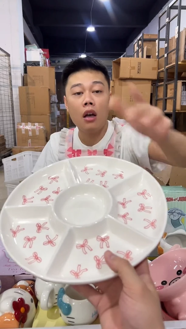 瓷片圆形五格盘  微瑕