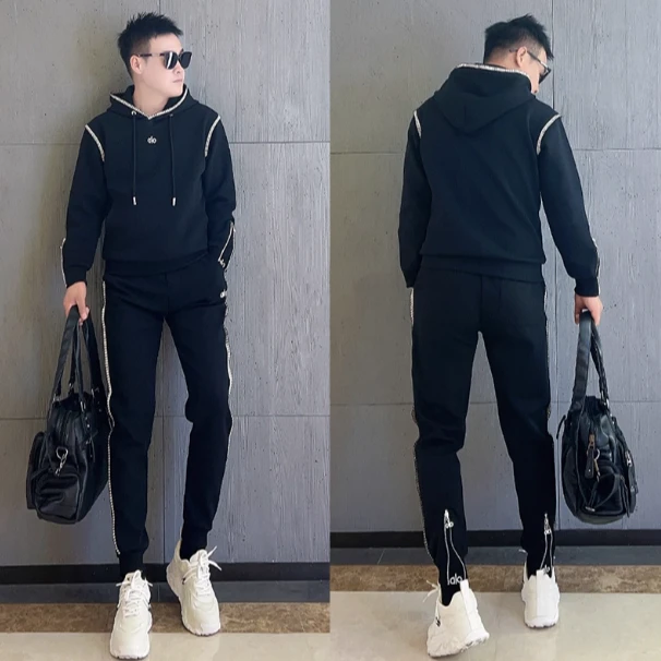 潮牌欧货连帽卫衣两件套男士2025新款秋季时尚个性百搭运动裤套装