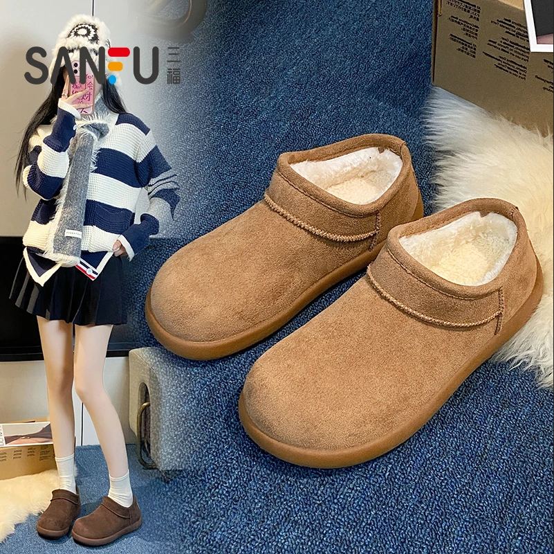 三福露思同款勃肯鞋女款2025冬季加绒复古百搭小个子内增高休闲鞋