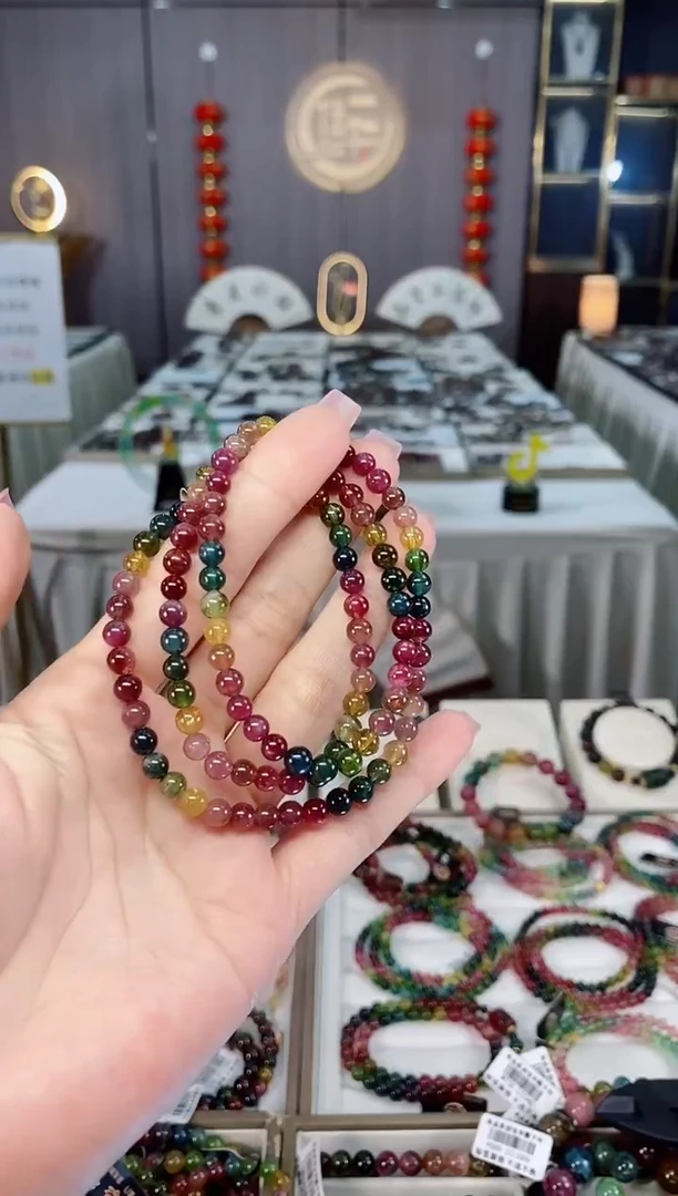 未镶嵌透体老矿碧玺三圈手串5mm+碧玺hon多样性发一条