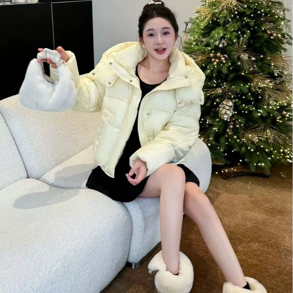 【芳芳惊喜】007冬新款羽绒服女短款连帽加厚泡芙白鸭绒保暖外套