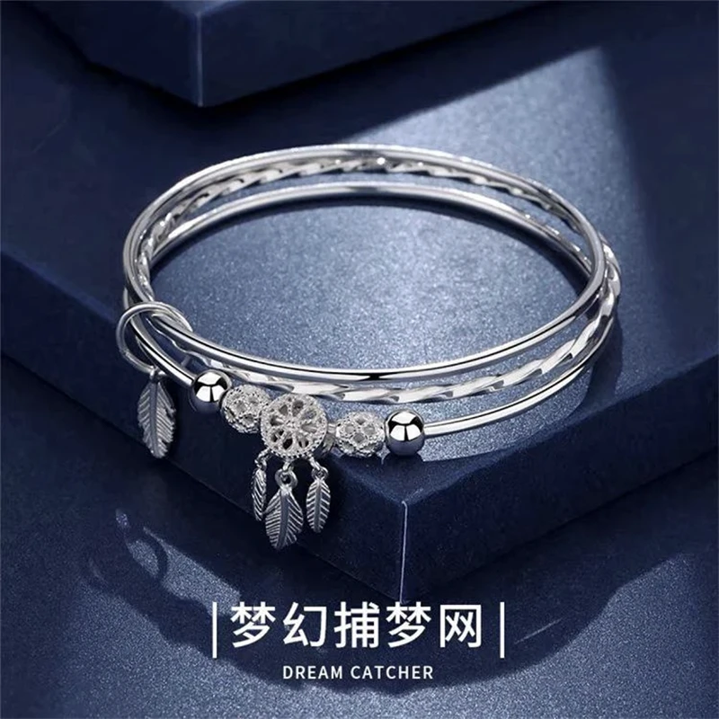 足银手镯 41号链接【捕梦网】足银999.9手镯带证书礼盒包装