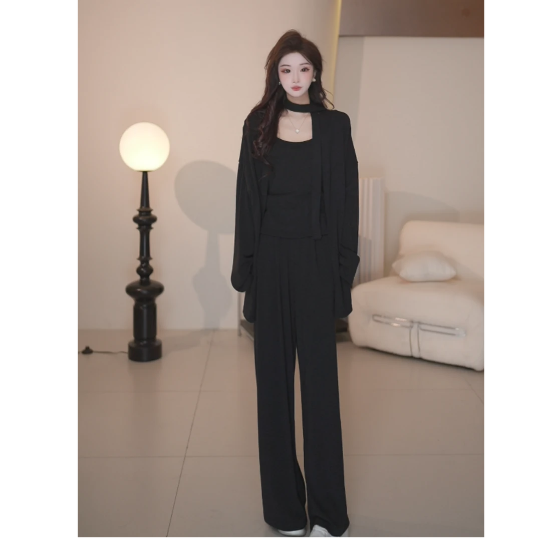 Basic House/百家好TS春款高定休闲百搭衬衫长裤套装DC134