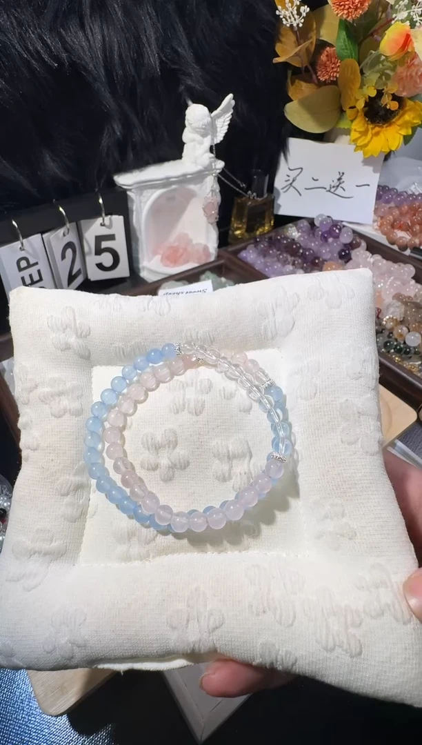 未镶嵌手链水晶双圈粉蓝
