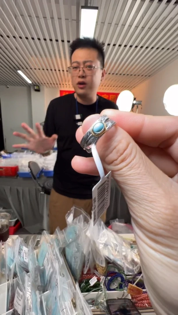 银S925镶嵌绿松石戒指绿松石S925银羽毛戒指