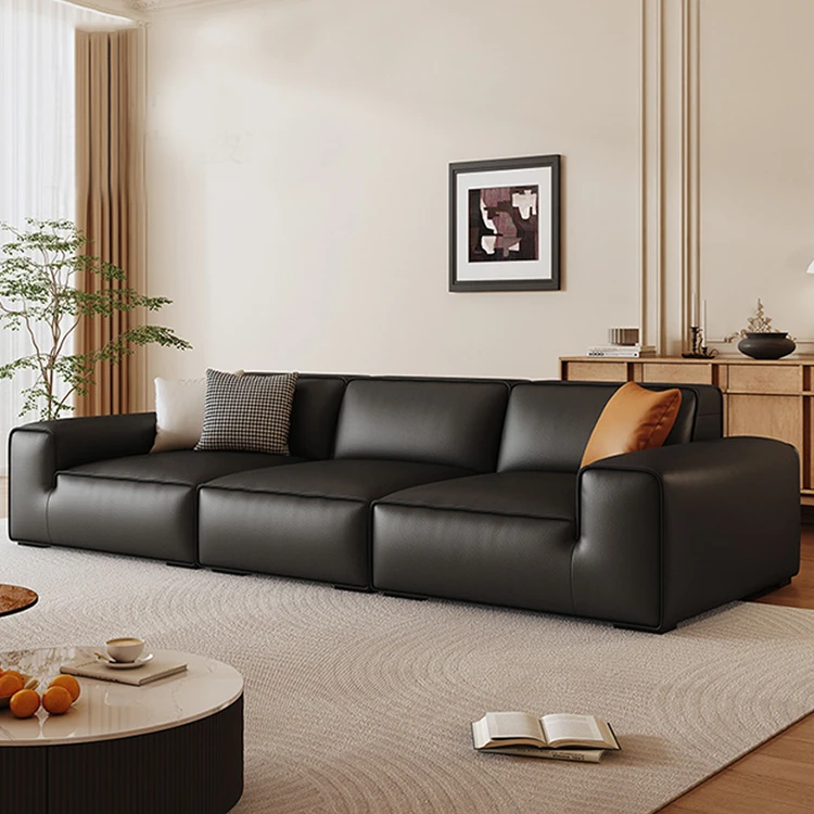 大黑牛真皮沙发客厅意式极简头层牛皮高端黑色直排简约现代小户型