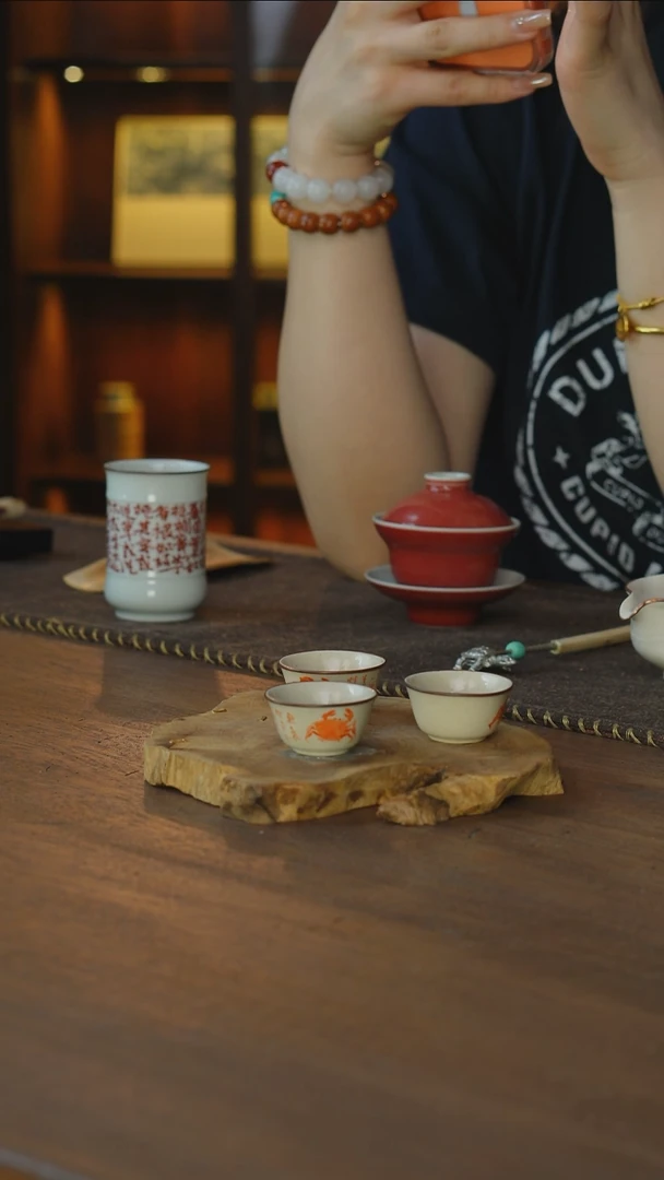 包铜梵红螃蟹一口杯3只款