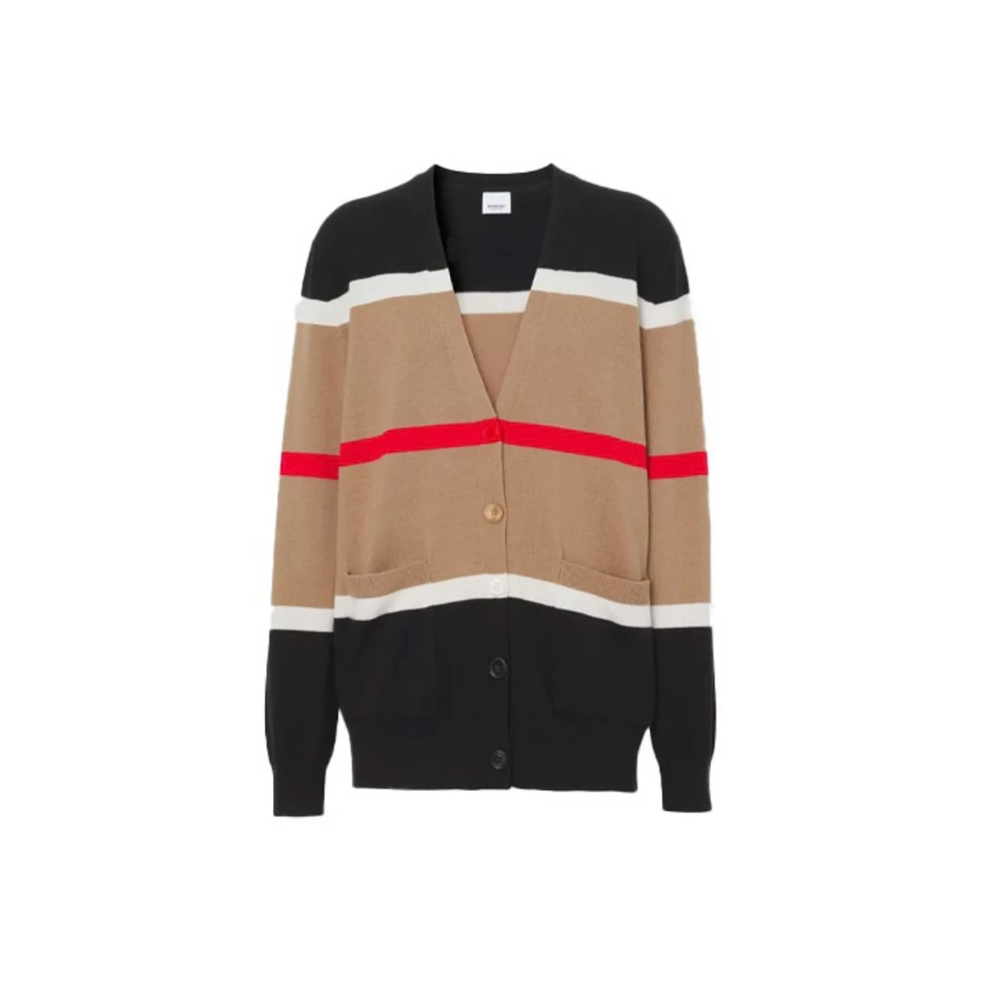 全新未使用 BURBERRY/博柏利 FW21条纹设计混纺针织开衫 TP016696