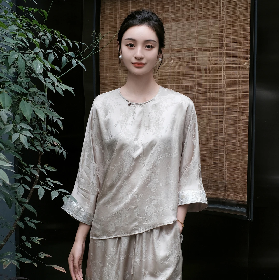 盛唐牡丹母亲节福利 |提花真丝缎斜襟气质上衣（不支持七天无理由）