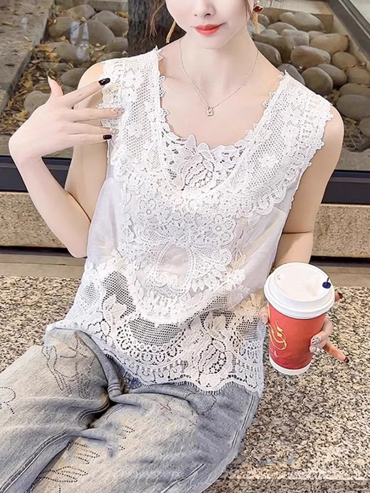 『短款宝瓶』春季洋气显瘦百搭气质蕾丝镂空上衣