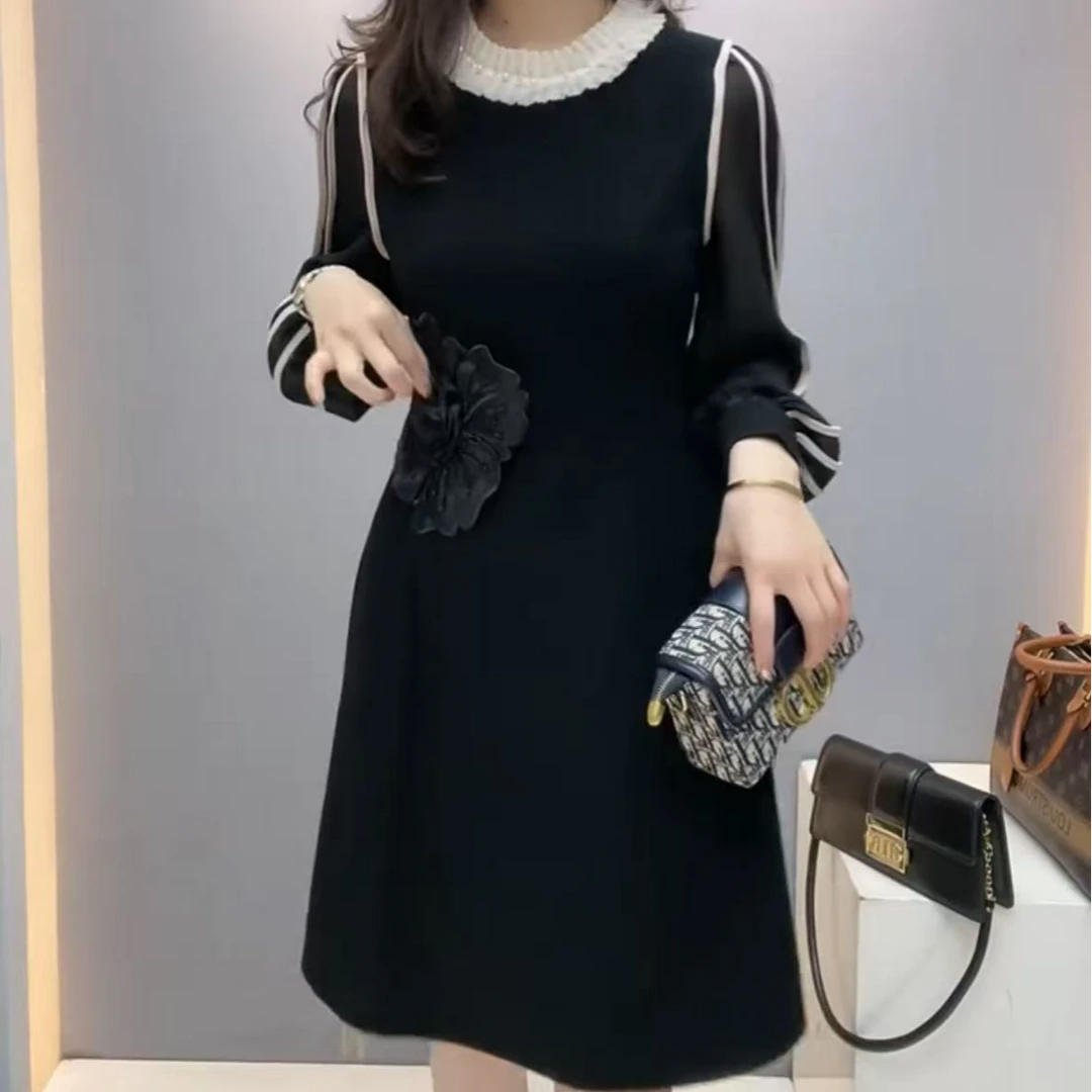 新款时尚潮流蝴蝶边重工气质清新洋气百搭显瘦连衣裙