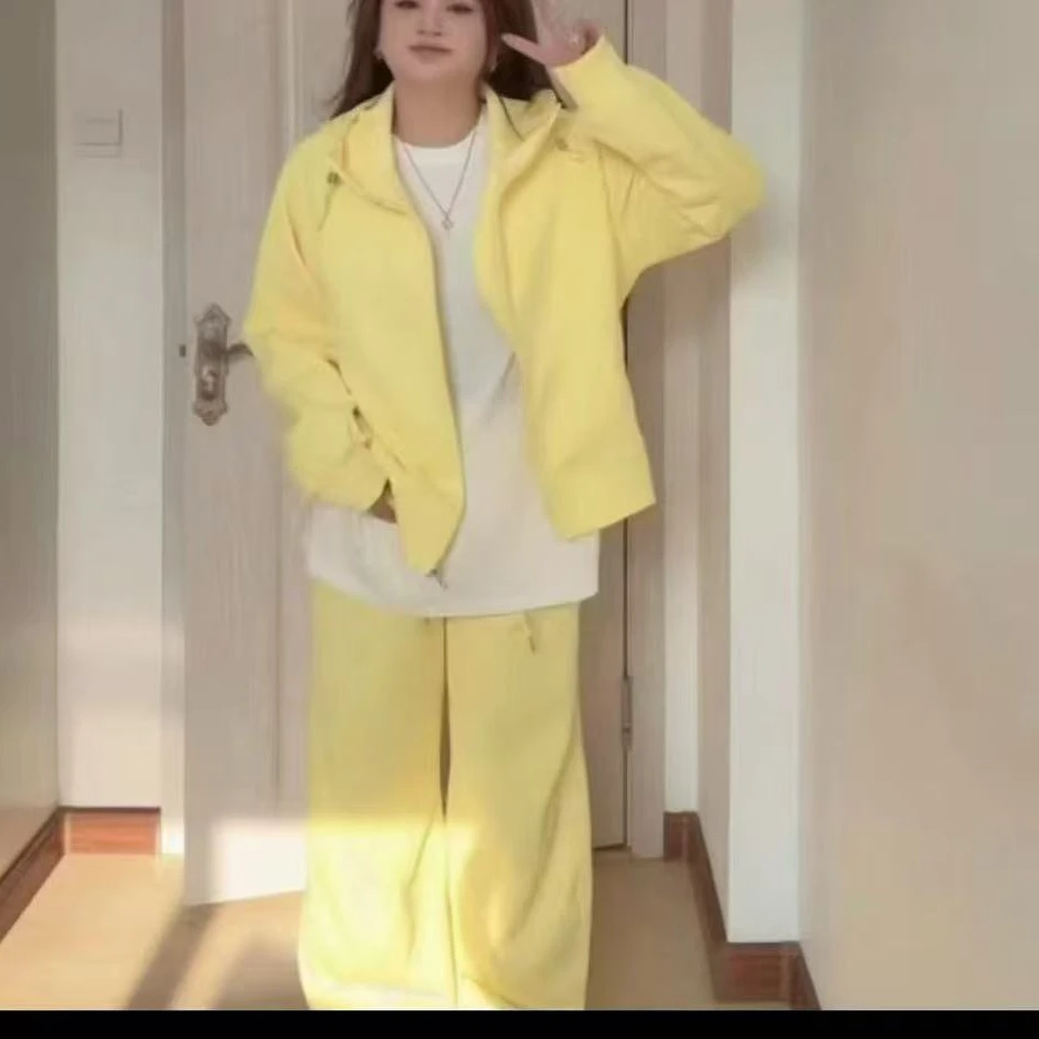 胖mm网红多巴胺春季慵懒风显瘦外套阔腿裤懒人宽松百搭套装029